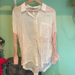 Free People Pink and White Button Down Shirt